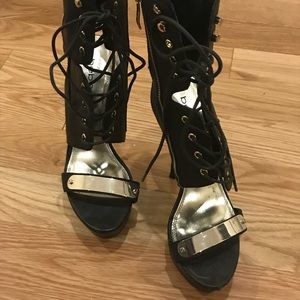 Leather black lace up platform heels